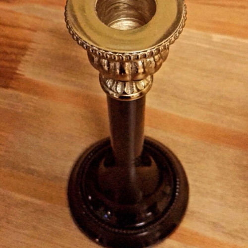 High Aesthetic Black/Gold Candlestick 20cm New