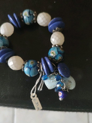 Vintage handmade bracelet with blue and white real stones