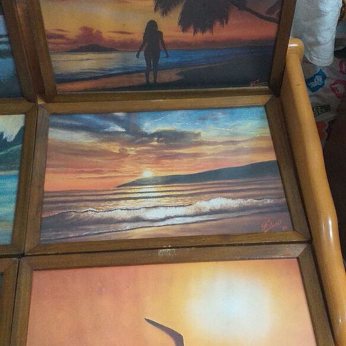 Vintage framed prints used, set of 6 with wooden frame and matte plastic glass