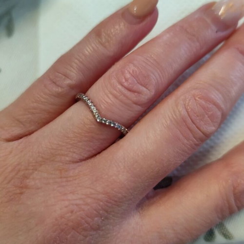Pandora ring with pink 14K gold plating, used, missing 2 Swarovski