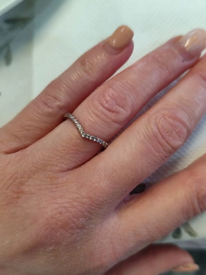 Pandora ring with pink 14K gold plating, used, missing 2 Swarovski