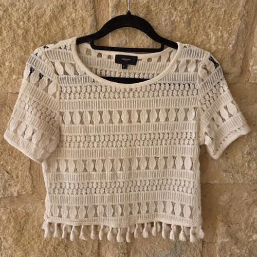 Sweewë Paris Crochet Fringed Boho Knit Crop Top new, white, size S