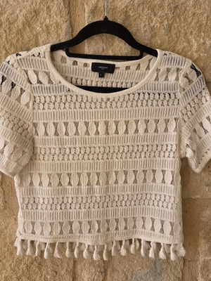 Sweewë Paris Crochet Fringed Boho Knit Crop Top new, white, size S