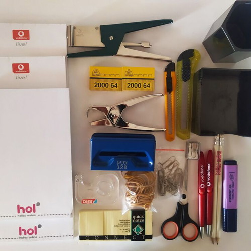Office supplies and accessories used, set of 19 items