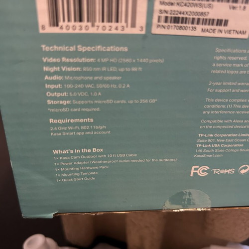TP-Link Kasa KC420WS Outdoor Security Camera new