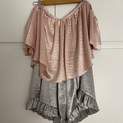 BSB metallic one-piece romper used, grey and pink