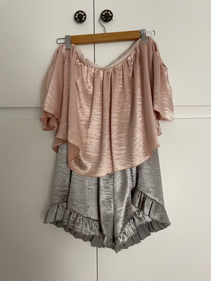 BSB metallic one-piece romper used, grey and pink