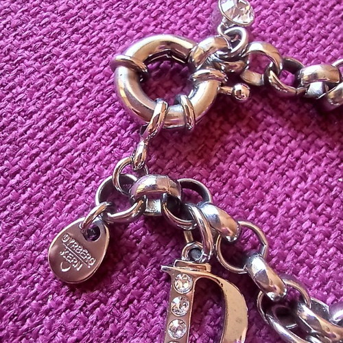 Dyrberg/Kern bracelet new, steel chain with 7 charms, white opal bead