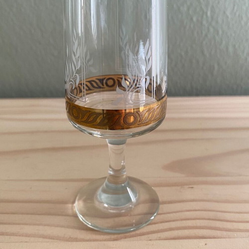 Liqueur glass used with gold design and etched pattern