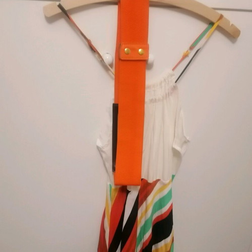 Doca long dress new with colorful skirt and orange belt