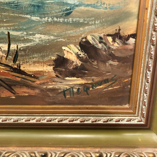 G. Pefanis painting with ornate frame, used, 80x140cm