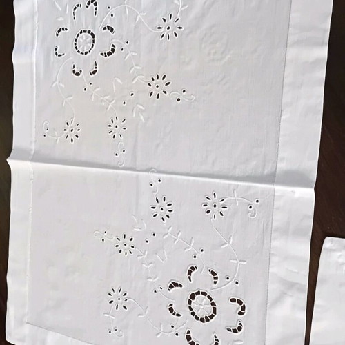 Set of two table runners with handmade cutwork embroidery like new