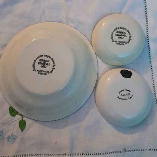 Moissiadis enamel set of 3 bowls used with painted decoration