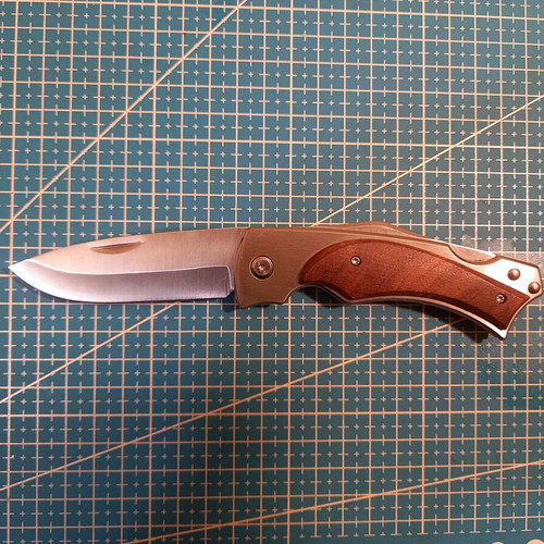 Crivit Delta-Sport folding knife like new with wooden handle and sheath