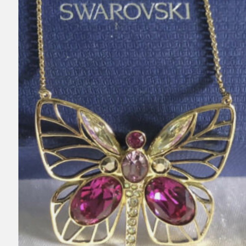 Swarovski Multicolor Crystal Bloom Long Butterfly Pendant new, gold-plated