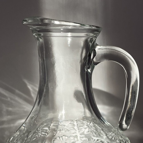 Vintage Glass Carafe 70s with Embossed Daisy Pattern Made in Italy
