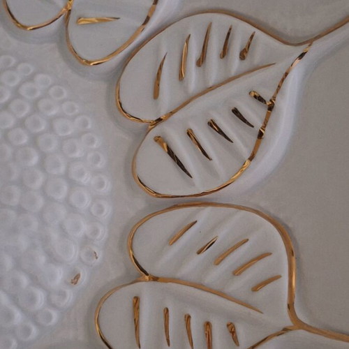 Handmade ceramic platter white with gold decoration, like new