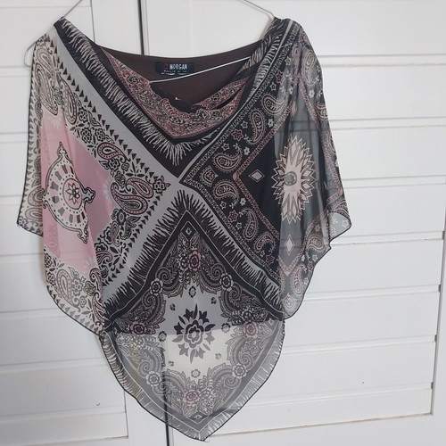 Morgan blouse like new, semi-transparent asymmetric, beige and brown