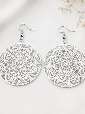 Earrings with hanging metal element, like new, silver color