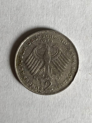 Germany 2 Mark 1978 coin used, Konrad Adenauer commemorative