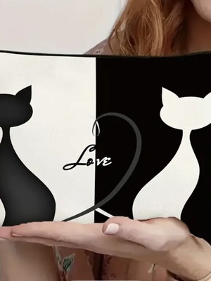 Cat Silhouette Love Cosmetic Bag new, lightweight polyester