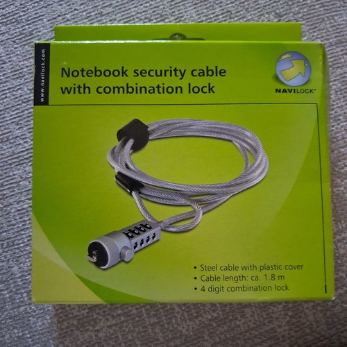Navilock Notebook Security Cable new, 1.8m steel with 4-digit lock