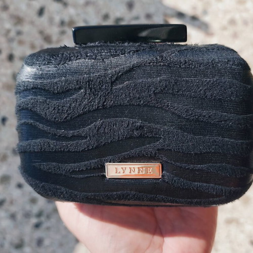 Lynne black embossed fabric handbag