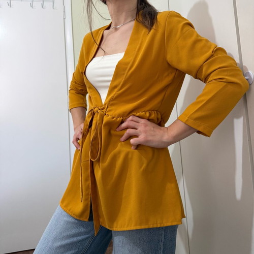 Blazer jacket light yellow like new with waist tie