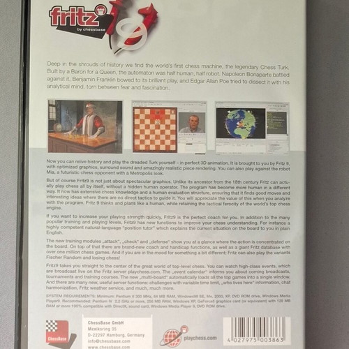 Fritz 9 by Chessbase PC DVD-Rom like new, complete with manual