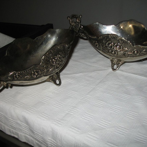 Old silver-plated carved fondantière used