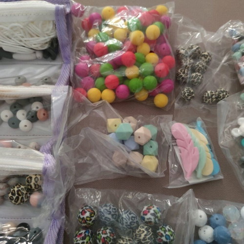 Silicone beads unused with clips and cords for jewelry making