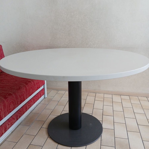 Glass bookshelf with wooden base, round table, sofa, armchair set, Sato desk, vintage chair like new