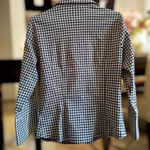 Zara Basic shirt with 3/4 sleeve gingham black and white like new