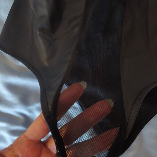 Nazzaro Italian bodysuit with sheer leather-look panels, size S