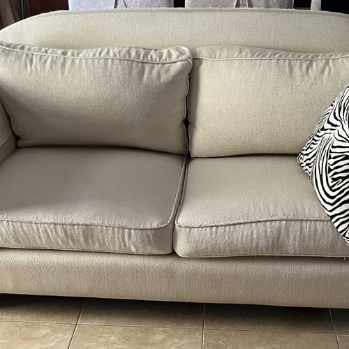 Living room sofa set used, beige three-seater and two-seater