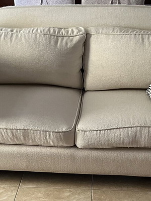 Living room sofa set used, beige three-seater and two-seater