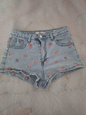 Blue summer shorts with pink flowers like new, size S