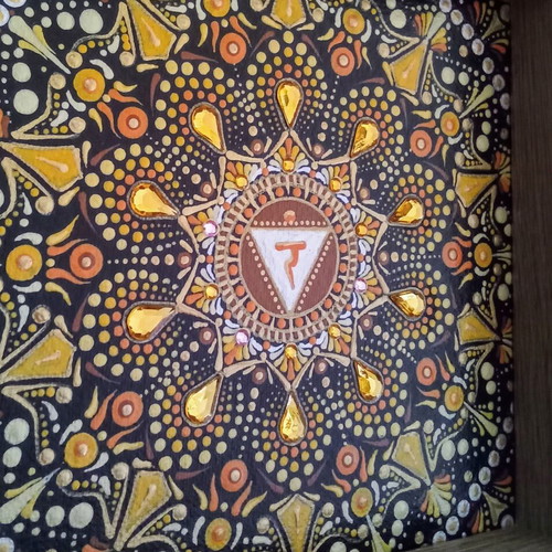 Therapeutic Mandala Manipura new, canvas painting with rhinestones