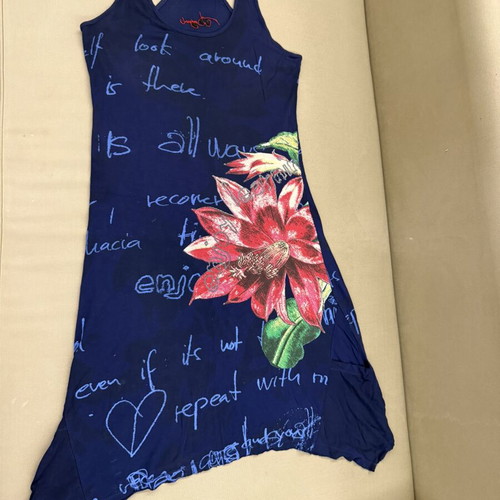 Desigual sleeveless summer dress with knitted details, blue