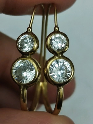 14K Gold Earrings with Clear Stones, like new, 1990s vintage