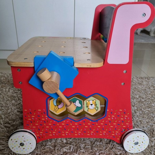 ELC Wooden Activity Workbench used with accessories