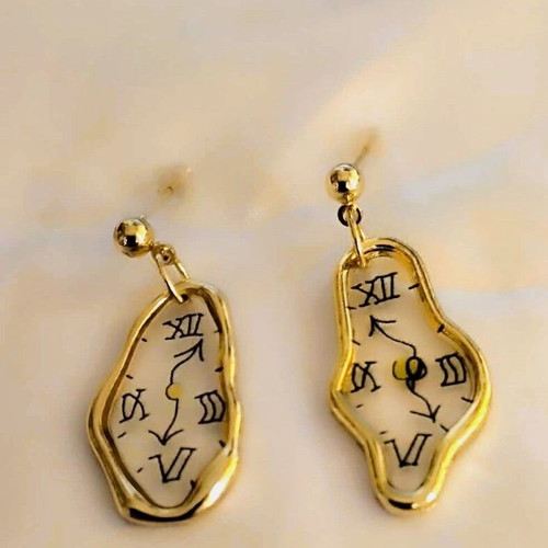 Earrings inspired by Dali's Persistence of Memory gold new