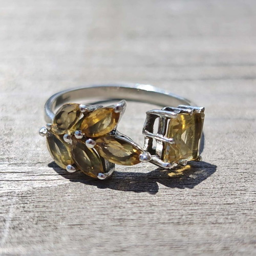 Adjustable silver ring with citrine new