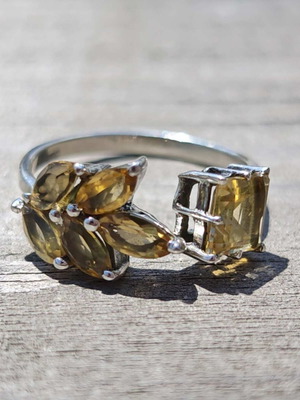 Adjustable silver ring with citrine new
