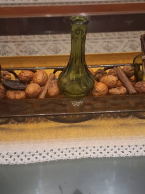Decorative glass platter with metal base Trimar like new