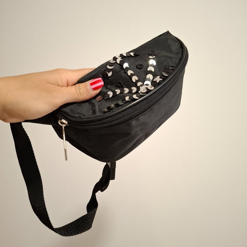 Black women's waist bag with anchor sequins crossbody like new