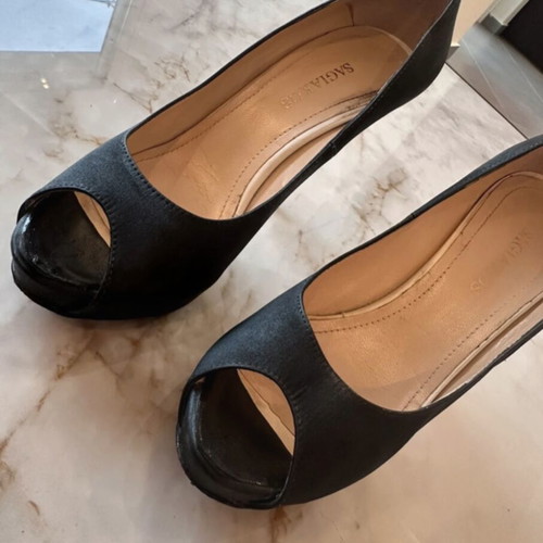 Sagiakos black peep-toe pumps satin look size 38 like new