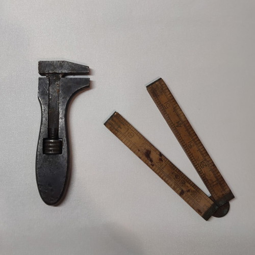Adjustable Vintage Wrench and Folding Wooden Ruler used