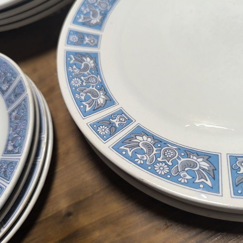 Keramikos vintage set of 12 ceramic plates with blue folk motif