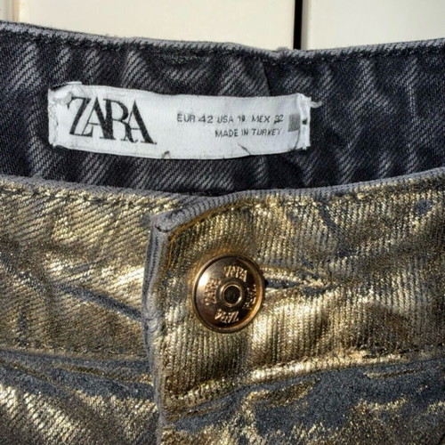Zara high-waisted Z1975 jeans straight foil line like new, two-tone black and gold